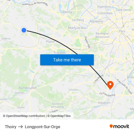 Thoiry to Longpont-Sur-Orge map