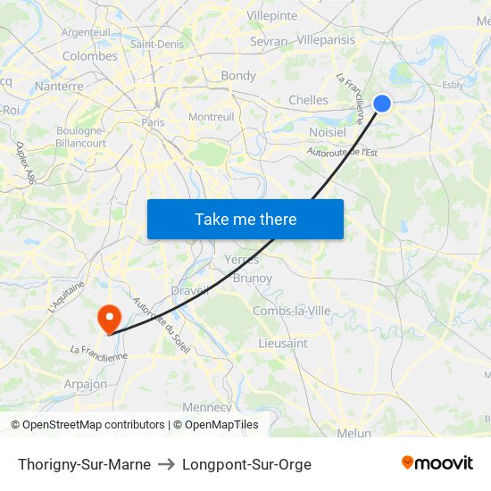 Thorigny-Sur-Marne to Longpont-Sur-Orge map