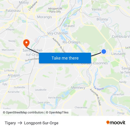 Tigery to Longpont-Sur-Orge map