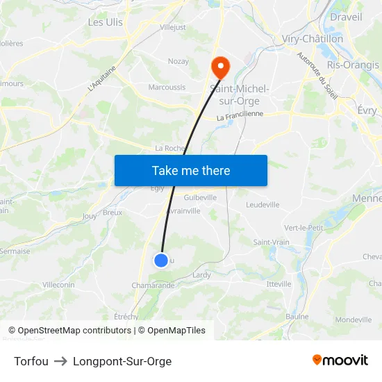 Torfou to Longpont-Sur-Orge map