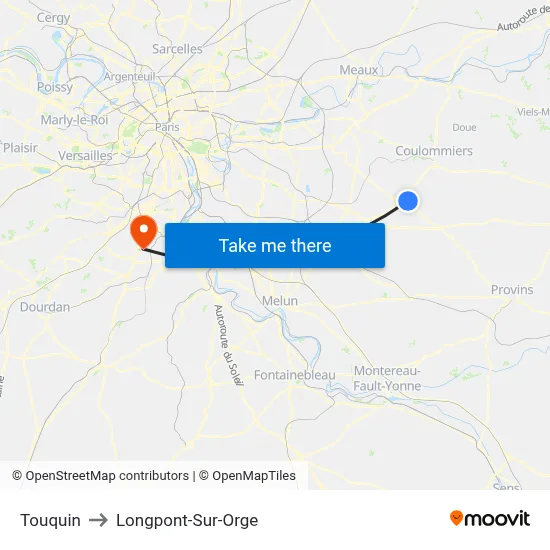 Touquin to Longpont-Sur-Orge map