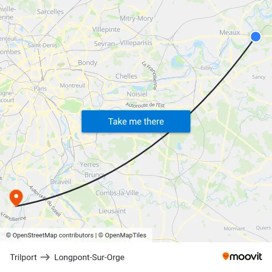 Trilport to Longpont-Sur-Orge map