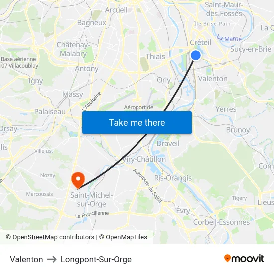 Valenton to Longpont-Sur-Orge map