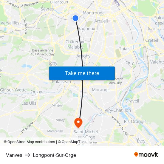 Vanves to Longpont-Sur-Orge map