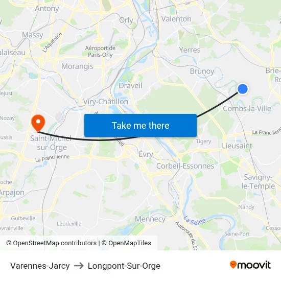 Varennes-Jarcy to Longpont-Sur-Orge map