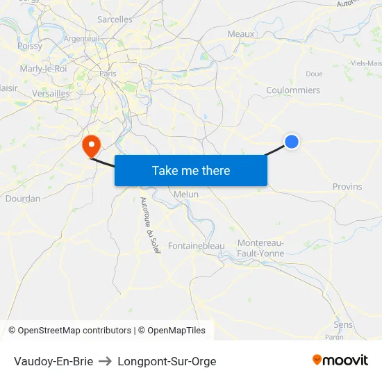 Vaudoy-En-Brie to Longpont-Sur-Orge map