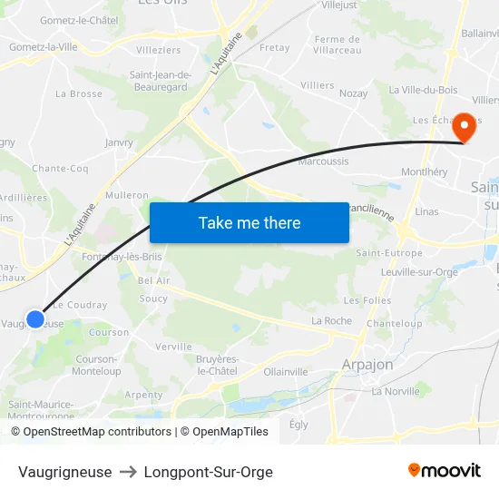 Vaugrigneuse to Longpont-Sur-Orge map