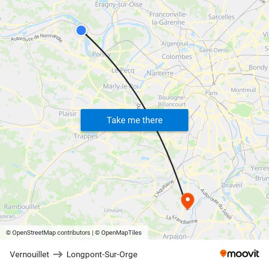 Vernouillet to Longpont-Sur-Orge map