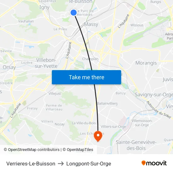 Verrieres-Le-Buisson to Longpont-Sur-Orge map