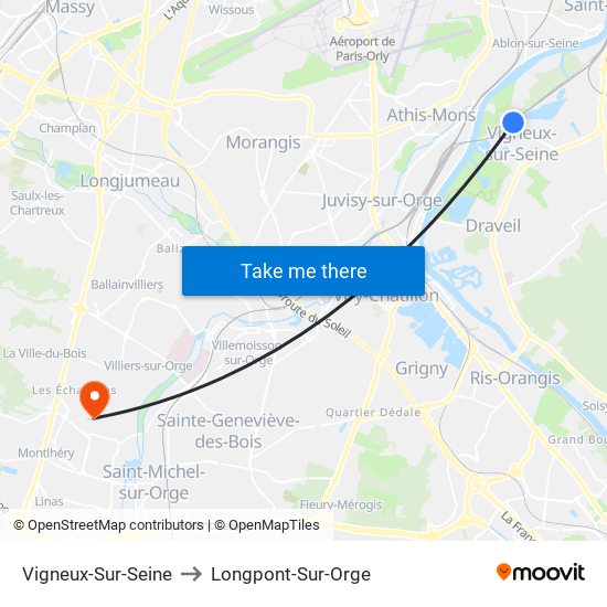 Vigneux-Sur-Seine to Longpont-Sur-Orge map