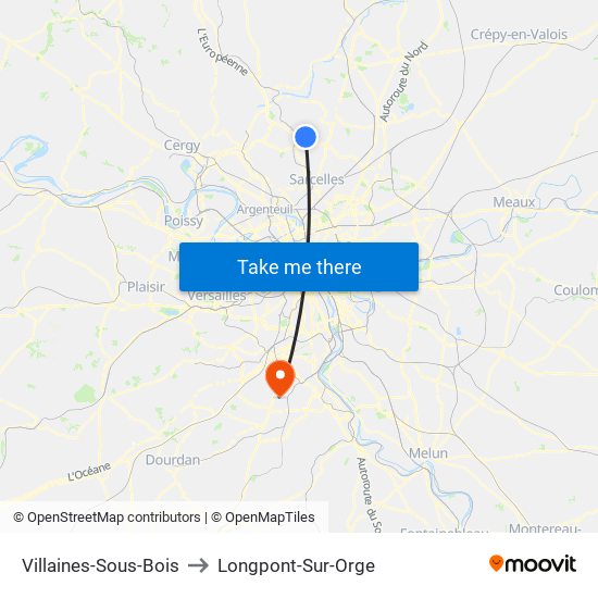 Villaines-Sous-Bois to Longpont-Sur-Orge map