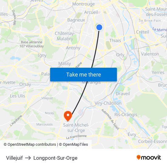 Villejuif to Longpont-Sur-Orge map