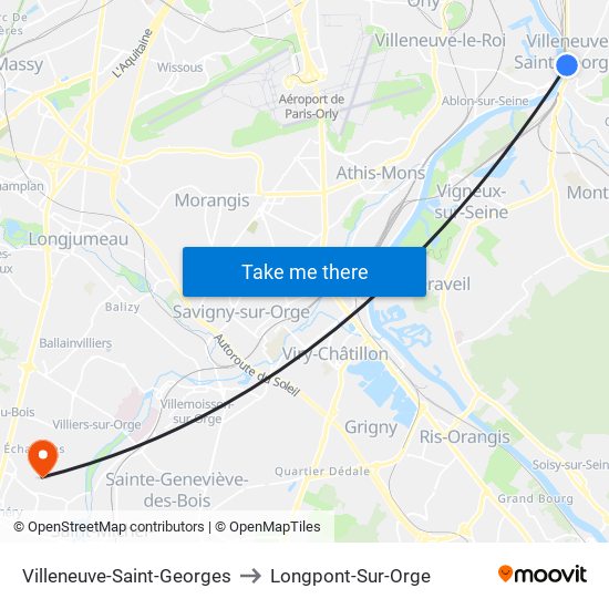 Villeneuve-Saint-Georges to Longpont-Sur-Orge map