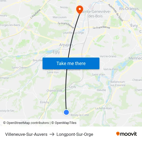 Villeneuve-Sur-Auvers to Longpont-Sur-Orge map