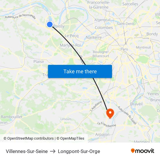 Villennes-Sur-Seine to Longpont-Sur-Orge map