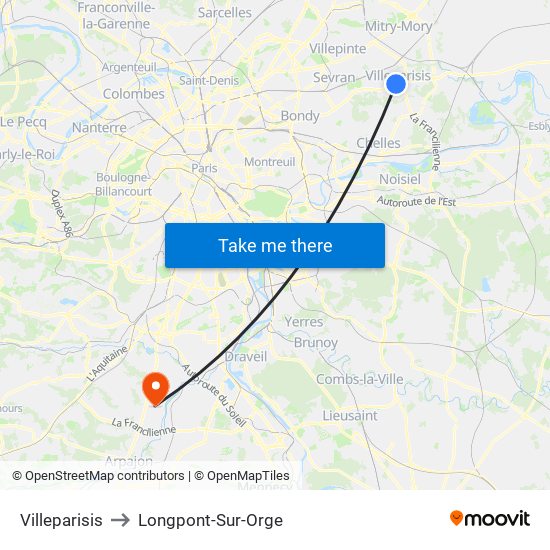 Villeparisis to Longpont-Sur-Orge map