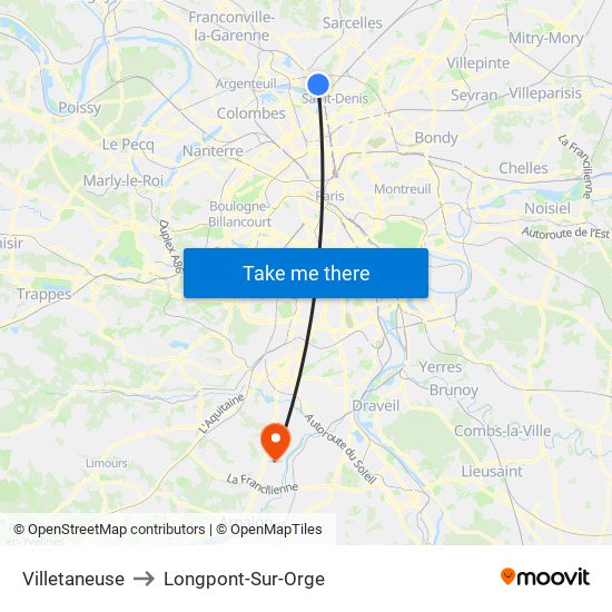 Villetaneuse to Longpont-Sur-Orge map