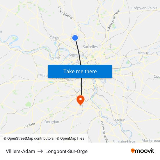 Villiers-Adam to Longpont-Sur-Orge map