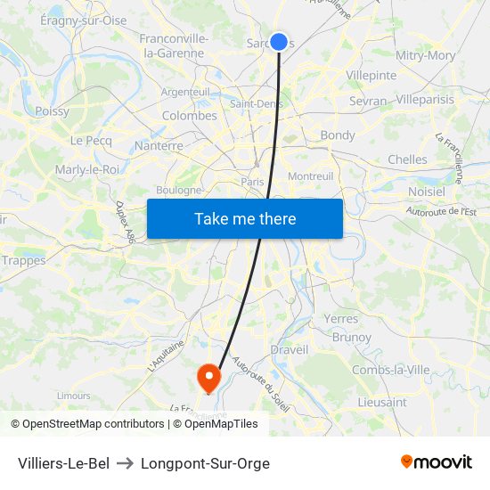 Villiers-Le-Bel to Longpont-Sur-Orge map