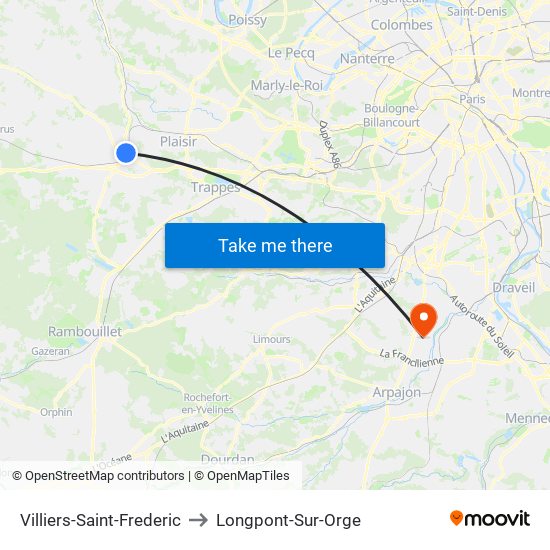 Villiers-Saint-Frederic to Longpont-Sur-Orge map