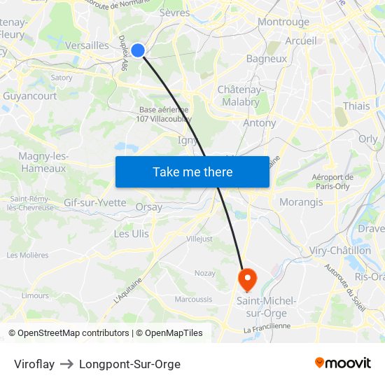 Viroflay to Longpont-Sur-Orge map