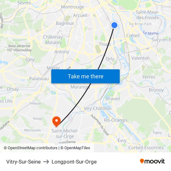 Vitry-Sur-Seine to Longpont-Sur-Orge map