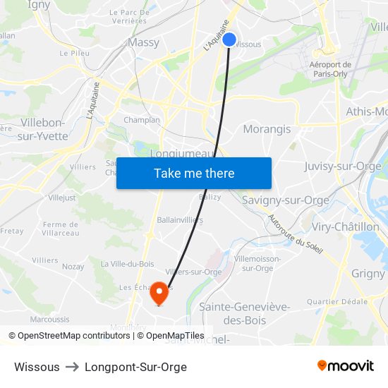 Wissous to Longpont-Sur-Orge map