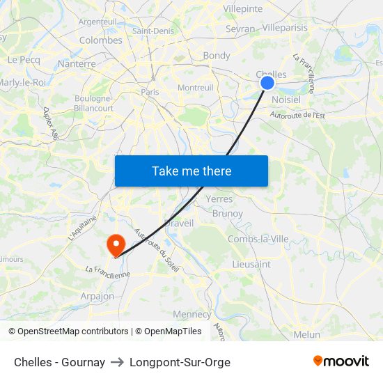 Chelles - Gournay to Longpont-Sur-Orge map