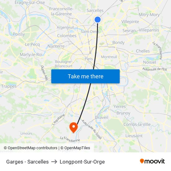 Garges - Sarcelles to Longpont-Sur-Orge map