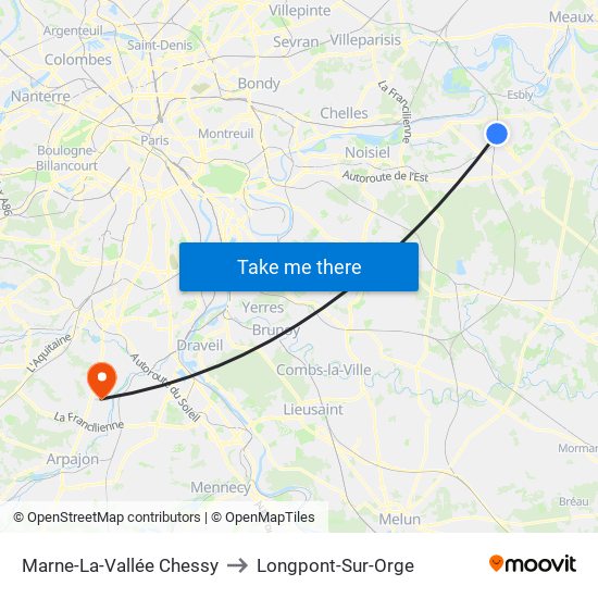 Marne-La-Vallée Chessy to Longpont-Sur-Orge map