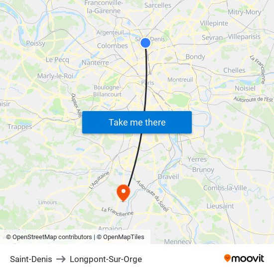 Saint-Denis to Longpont-Sur-Orge map