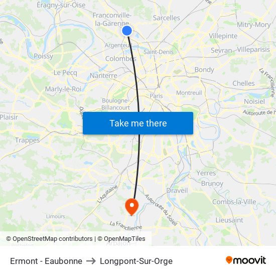 Ermont - Eaubonne to Longpont-Sur-Orge map
