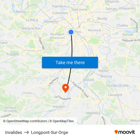 Invalides to Longpont-Sur-Orge map