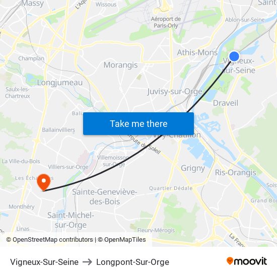 Vigneux-Sur-Seine to Longpont-Sur-Orge map