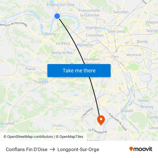 Conflans Fin D'Oise to Longpont-Sur-Orge map