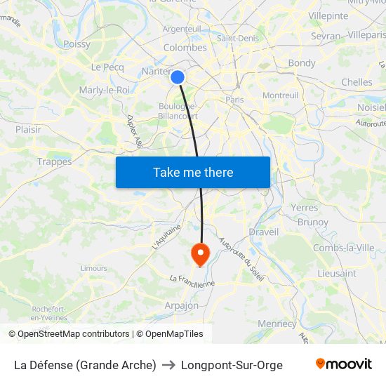 La Défense (Grande Arche) to Longpont-Sur-Orge map
