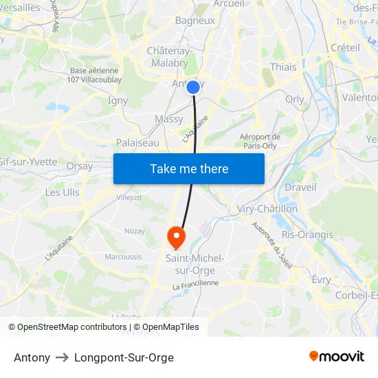 Antony to Longpont-Sur-Orge map