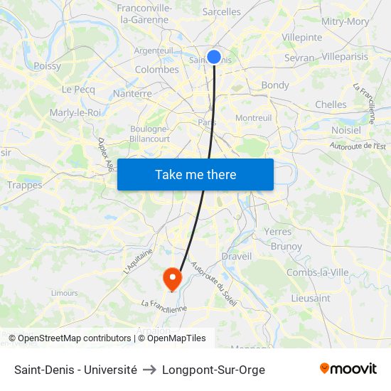 Saint-Denis - Université to Longpont-Sur-Orge map