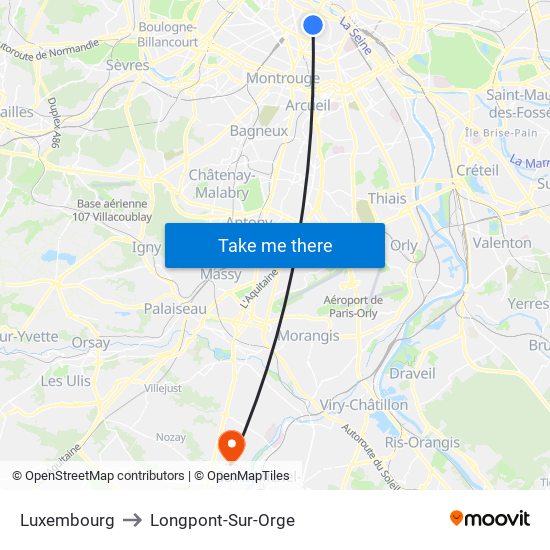 Luxembourg to Longpont-Sur-Orge map