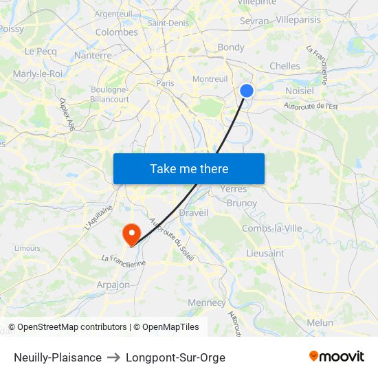Neuilly-Plaisance to Longpont-Sur-Orge map