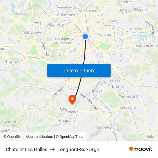 Châtelet Les Halles to Longpont-Sur-Orge map