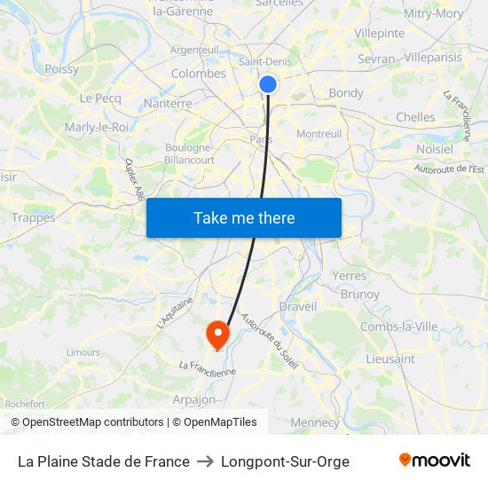 La Plaine Stade de France to Longpont-Sur-Orge map