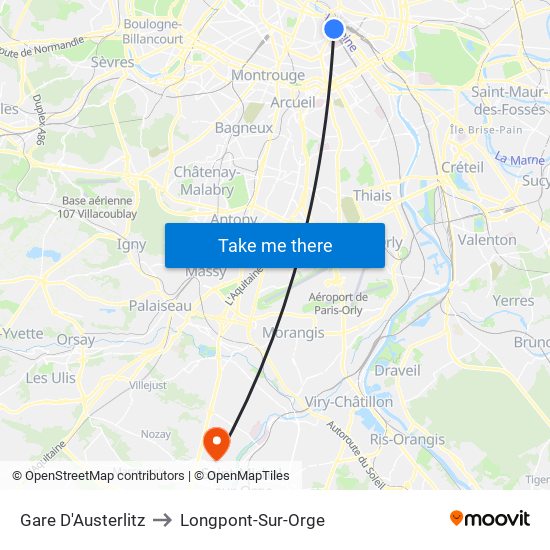 Gare D'Austerlitz to Longpont-Sur-Orge map