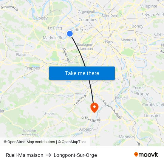 Rueil-Malmaison to Longpont-Sur-Orge map