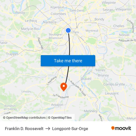Franklin D. Roosevelt to Longpont-Sur-Orge map