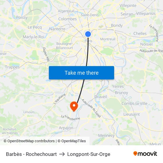 Barbès - Rochechouart to Longpont-Sur-Orge map