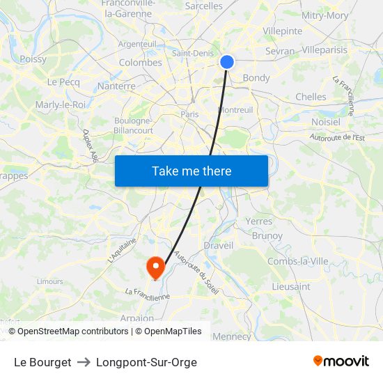 Le Bourget to Longpont-Sur-Orge map
