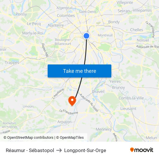 Réaumur - Sébastopol to Longpont-Sur-Orge map