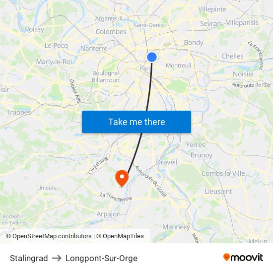 Stalingrad to Longpont-Sur-Orge map
