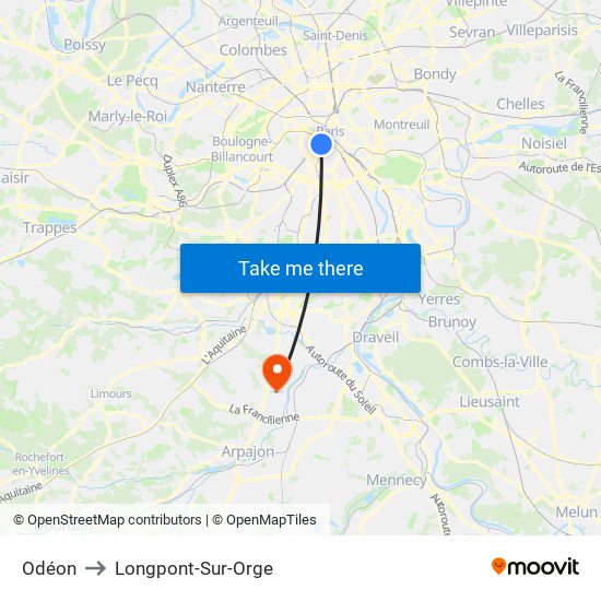 Odéon to Longpont-Sur-Orge map